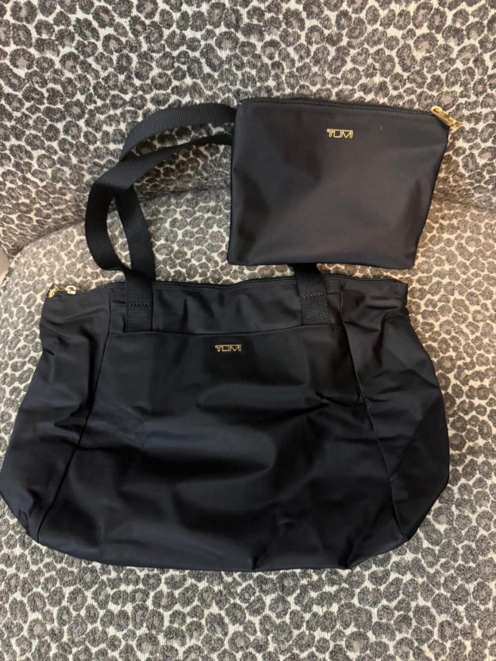 TUMI Voyageur Just In Case Small Tote Black Gold Packable Nylon